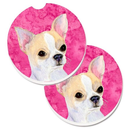 Carolines Treasures Pink Chihuahua Set of 2 Cup Holder Car Coaster SS4749-PKCARC